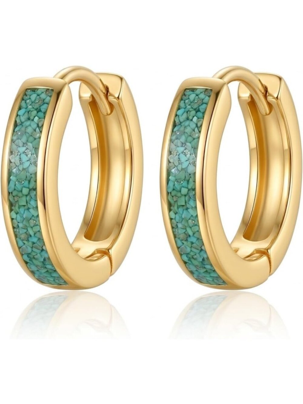 Turquoise Opal Abalone Hoop Earrings 14K Gold Western Style Gemstone Jewelry